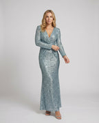 R&B | Give Em' Glam Paillettenkleid mit Langen Ärmeln und Gekreuztem Taillendetail Abend-Maxikleid