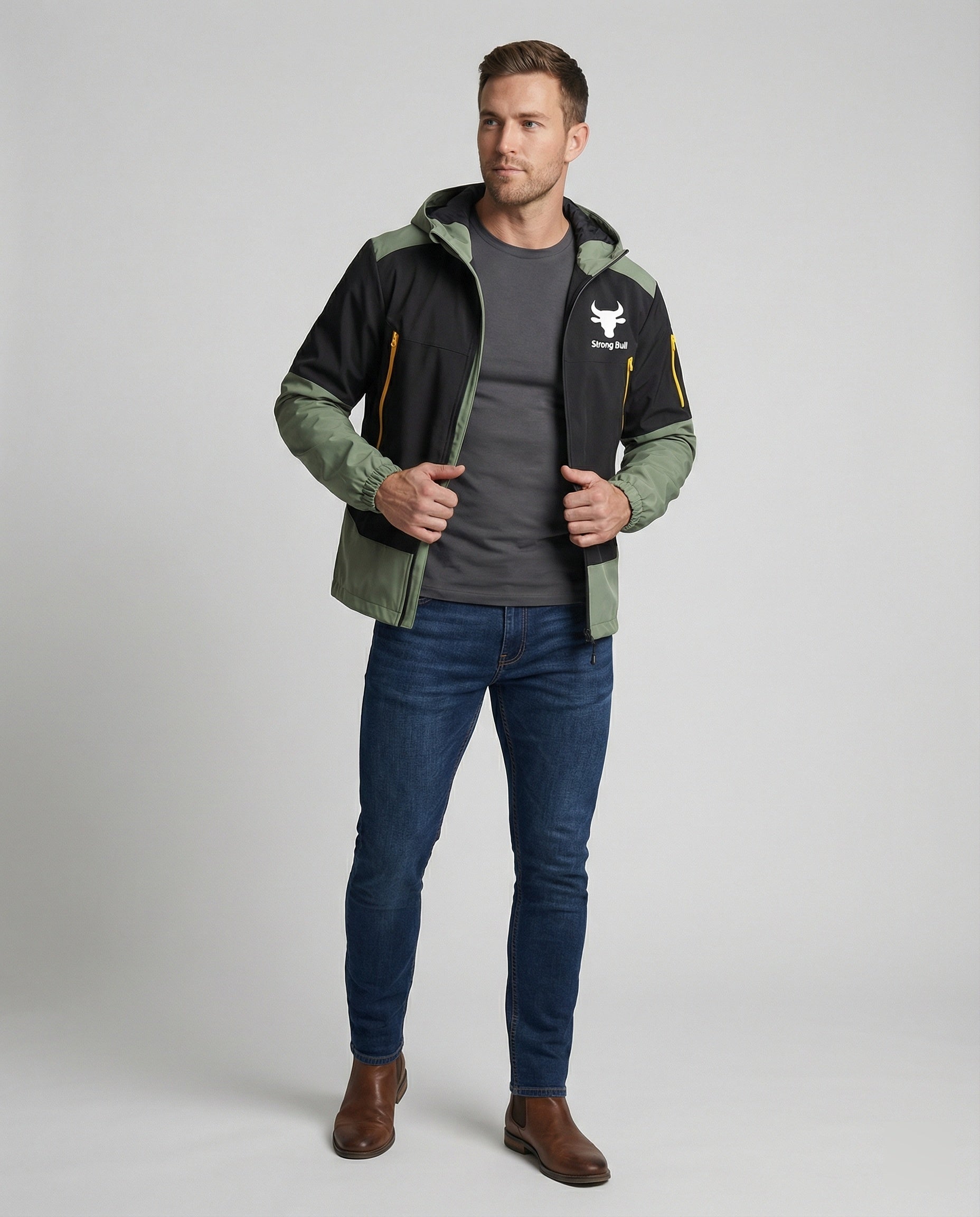 R&B | Herrenjacke mit Reißverschluss, Kapuze und Farbblockdesign