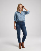 Damen Jeansbluse Herz Print