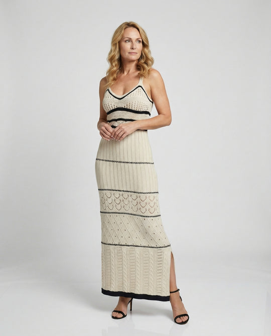 Damen Häkel Maxikleid mit Schlitz