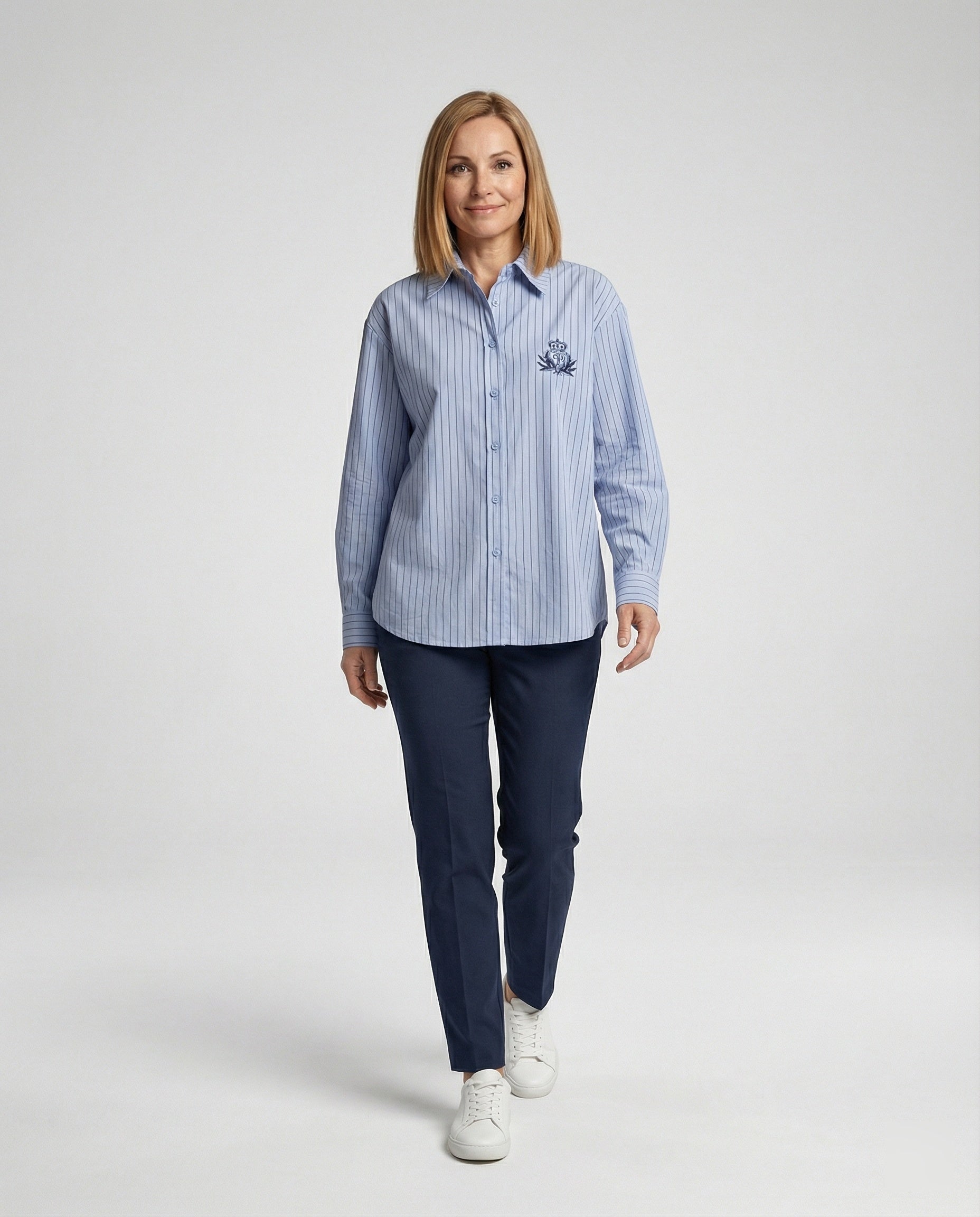 Damen Bluse mit Streifen und klassischem Kragen