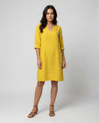 Damen Leinenkleid mit lockerer Passform und elegantem V-Ausschnitt
