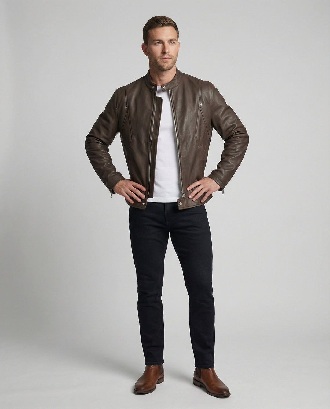 Herren Bomber Lederjacke Stehkragen