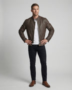 Herren Bomber Lederjacke Stehkragen