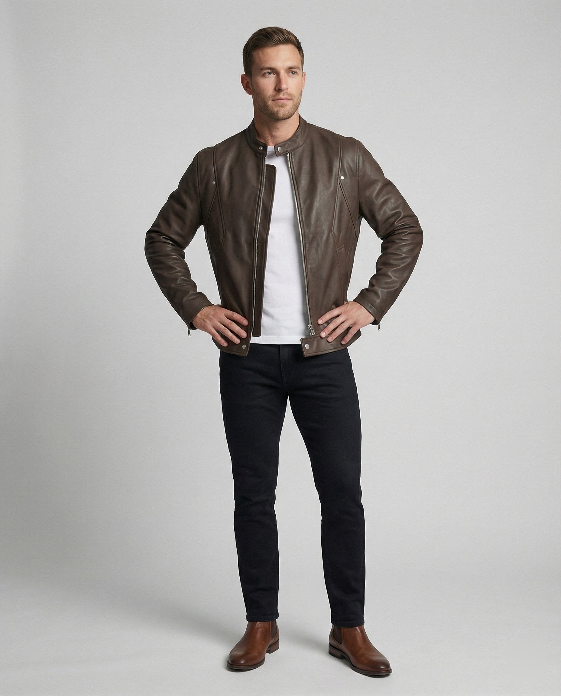 Herren Bomber Lederjacke Stehkragen