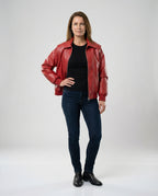 Damen elegante Kunstlederjacke mit hohem Kragen