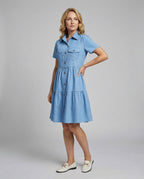 Damen Kleid mit kurzen Ärmeln und Taschen