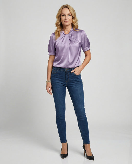 Satin Blusentop Damen mit Krawattenkragen