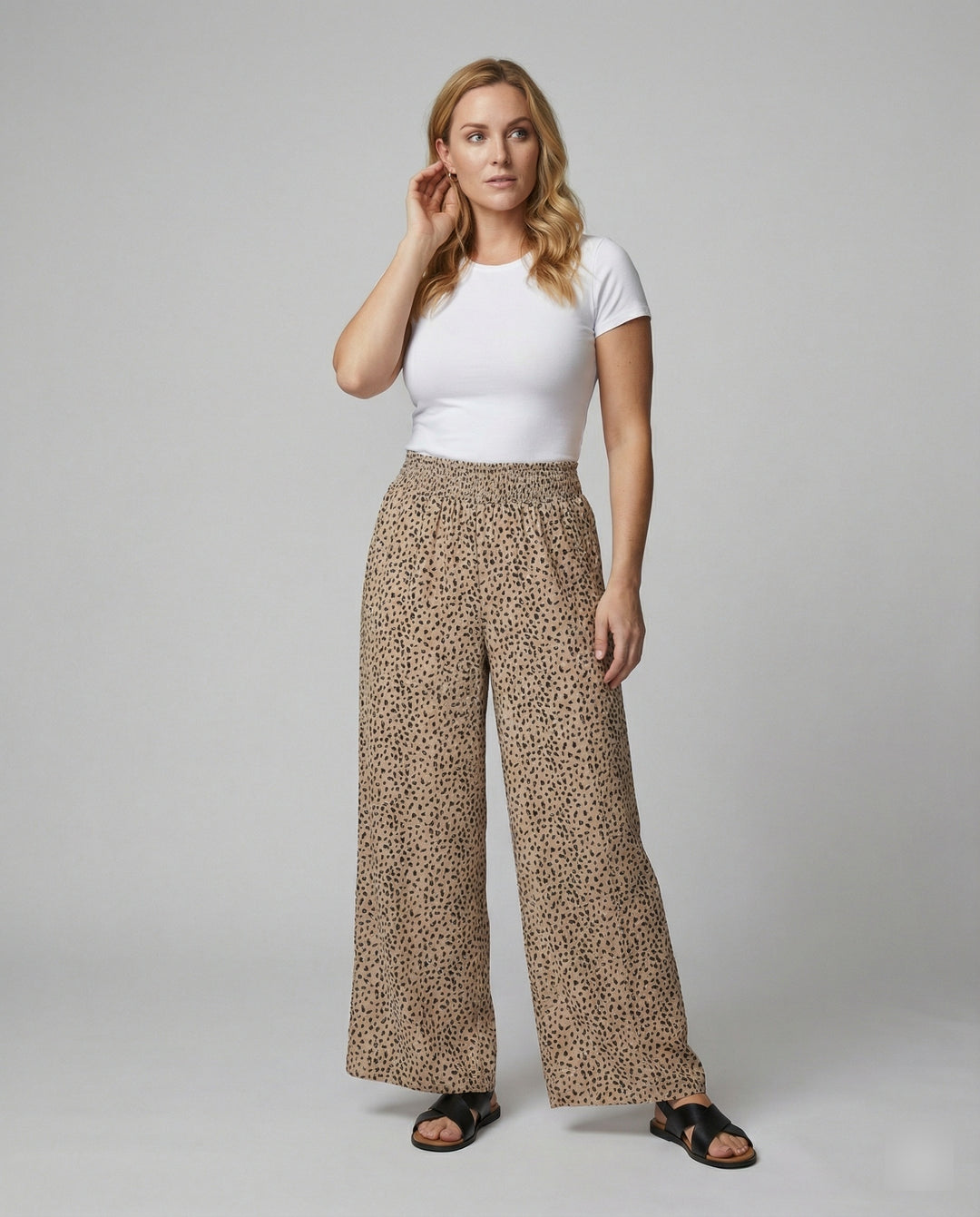 Damen weite Leinenhose mit elastischem Bund und lässigem Schnitt R&B