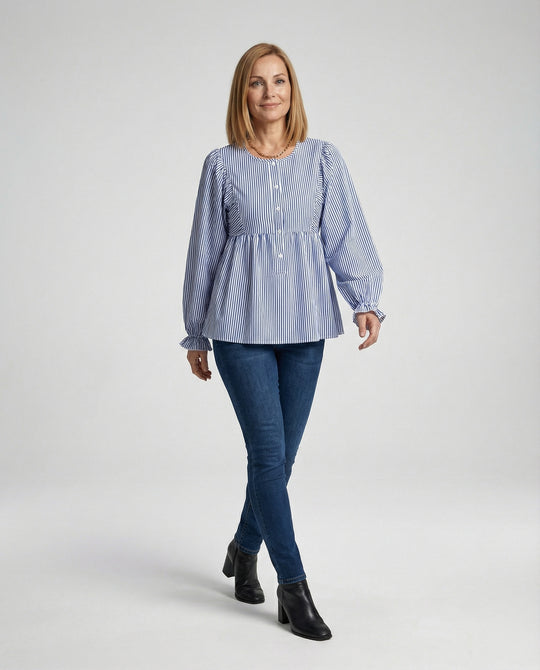Damen Bluse Babydoll Streifen