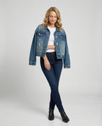 Damen Jeansjacke weit Used Look