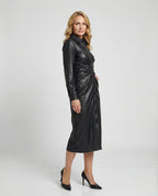 Damen Kunstleder Hemdkleid Tailliert
