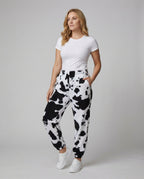 Damen Freizeithose im lässigen Cow-Print-Design mit elastischem Bund und Bündchen