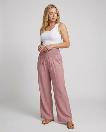 Damen Luftige Leinenhose mit elastischem Bund und Weitschnitt R&B