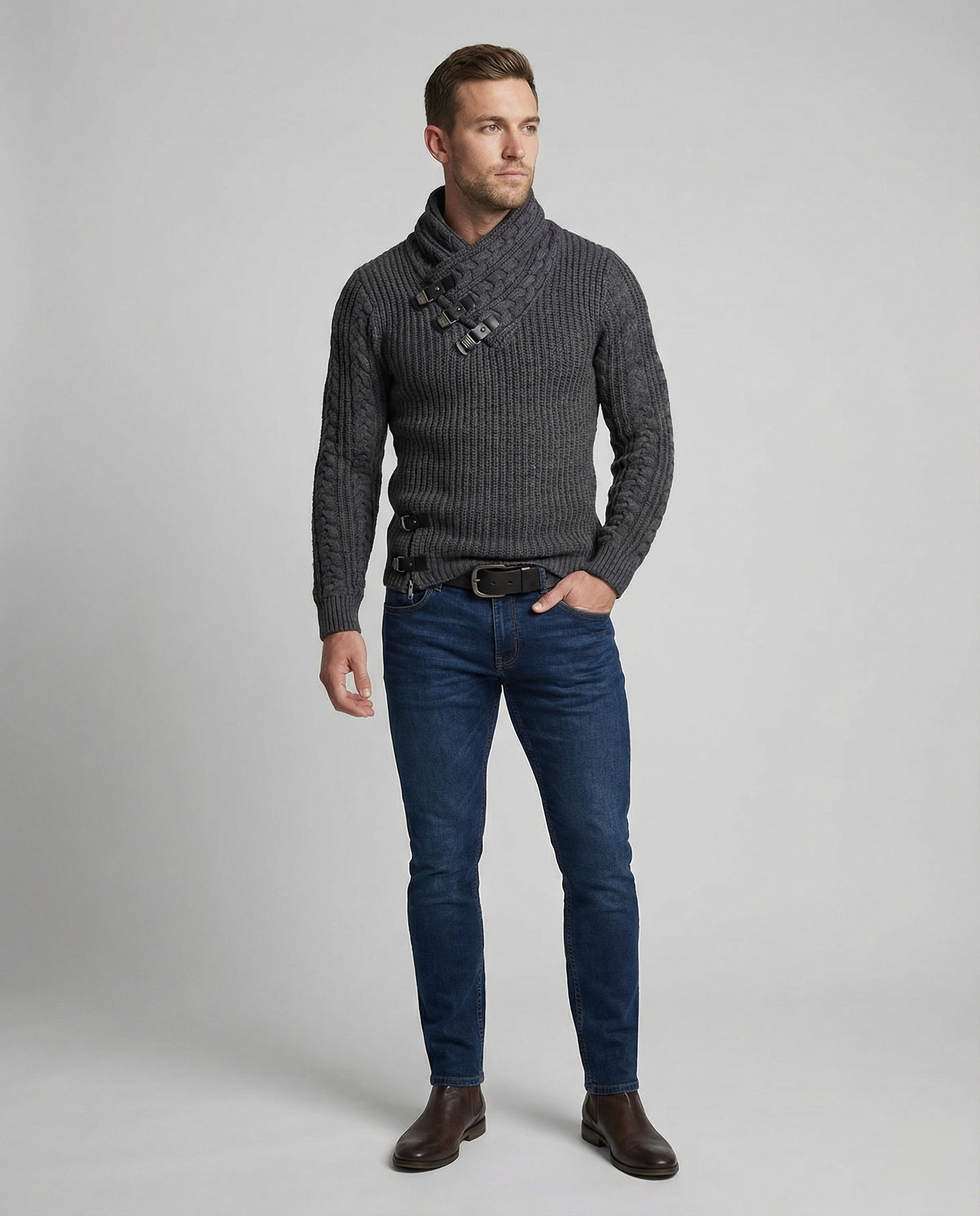Stylischer Asymmetrischer Strickpullover Herren