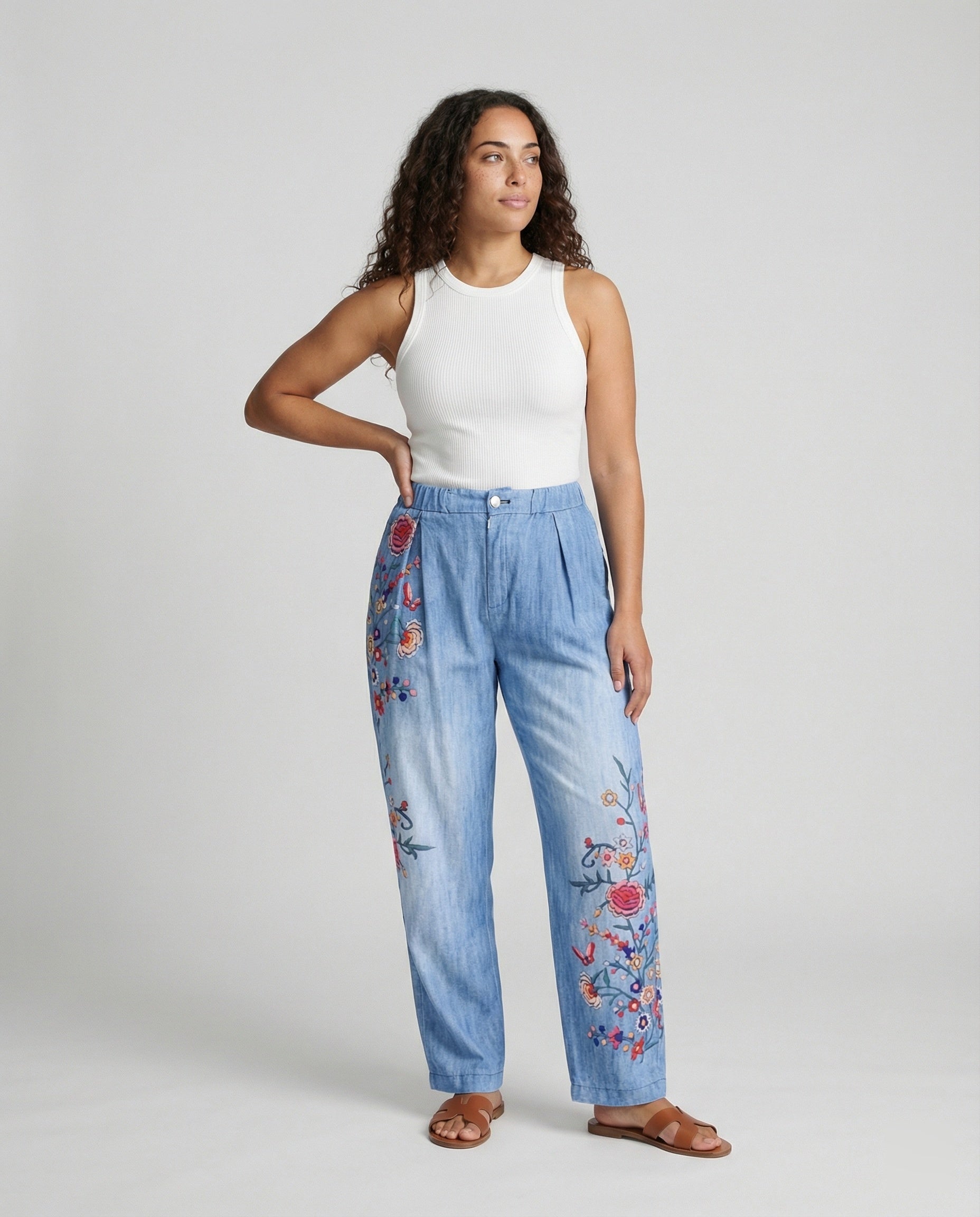 R&B | Floral Print Lockere Jeanshose für Frauen
