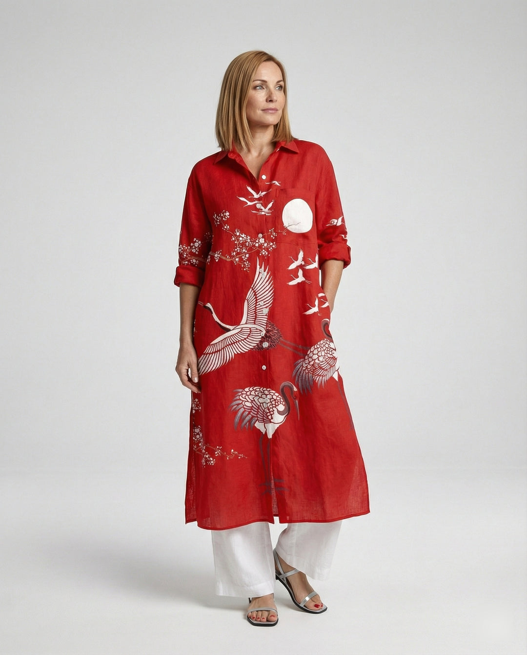 Damen Kaftan Kleid lang Seidenoptik