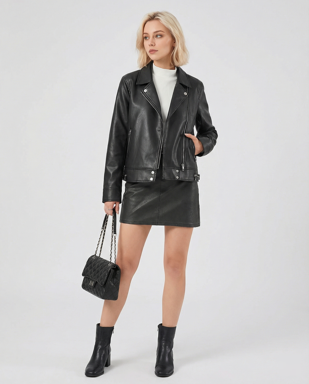 Steppjacke Damen Übergang aus reißfestem Kunstleder