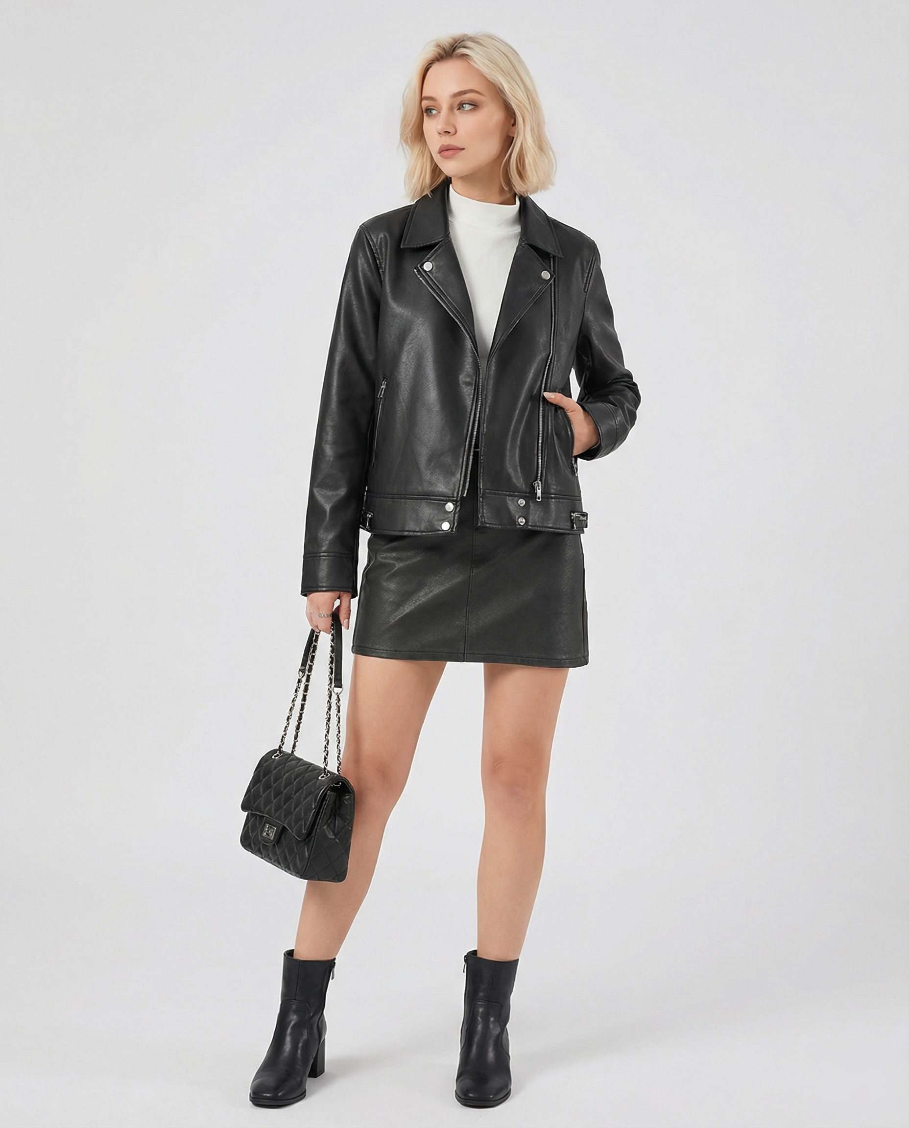 Steppjacke Damen Übergang aus reißfestem Kunstleder