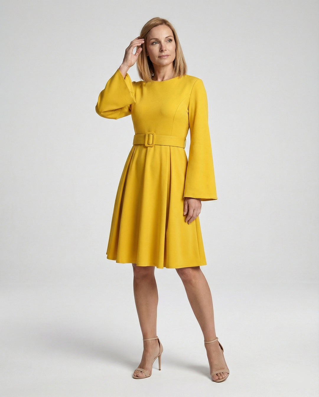 Midikleid Mit Glockenärmeln Tailliert Damen