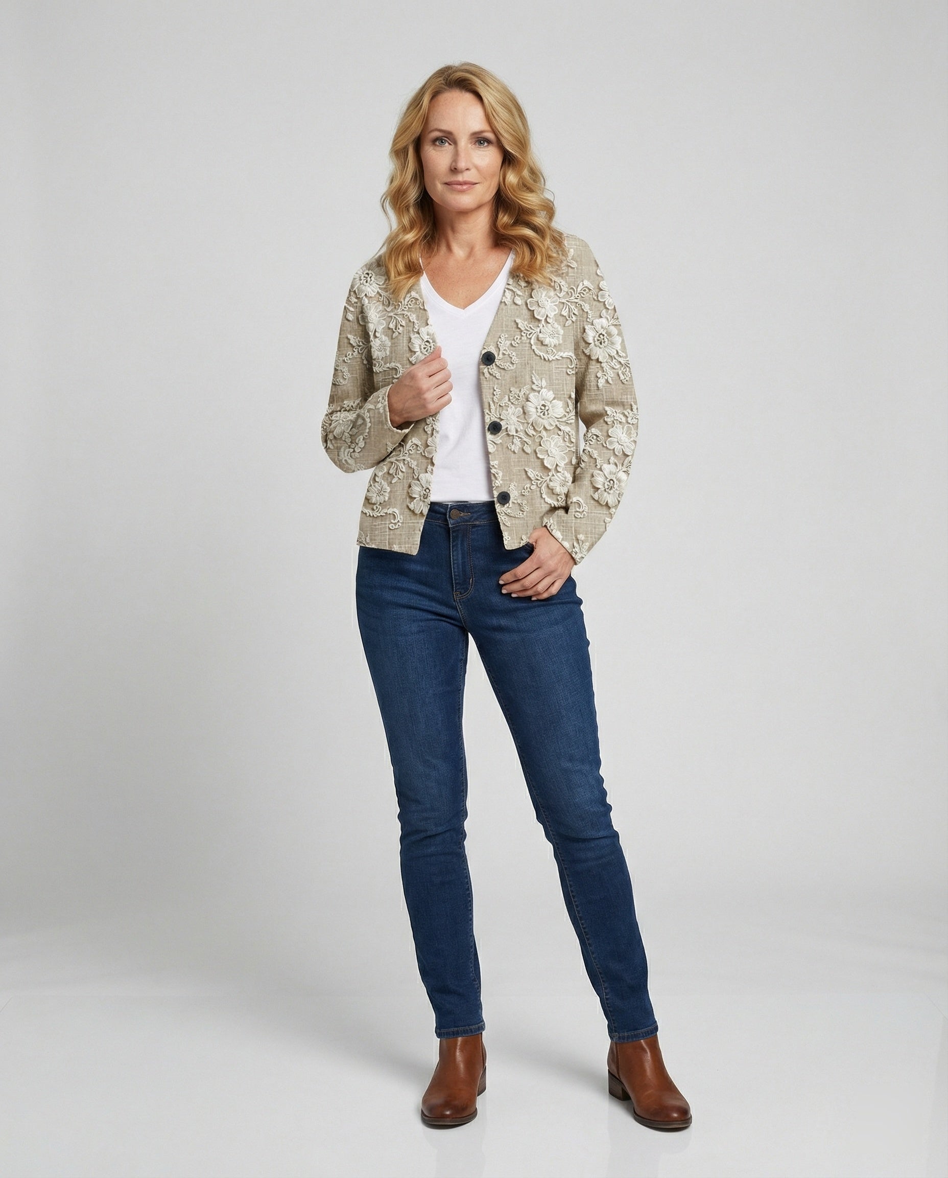 R&B | Cardigan mit 3d Spitzen Knopfverschluss Romantisch und Lässig