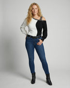 Damen Trendy Asymmetrisches Oberteil mit Strassbesatz R&B