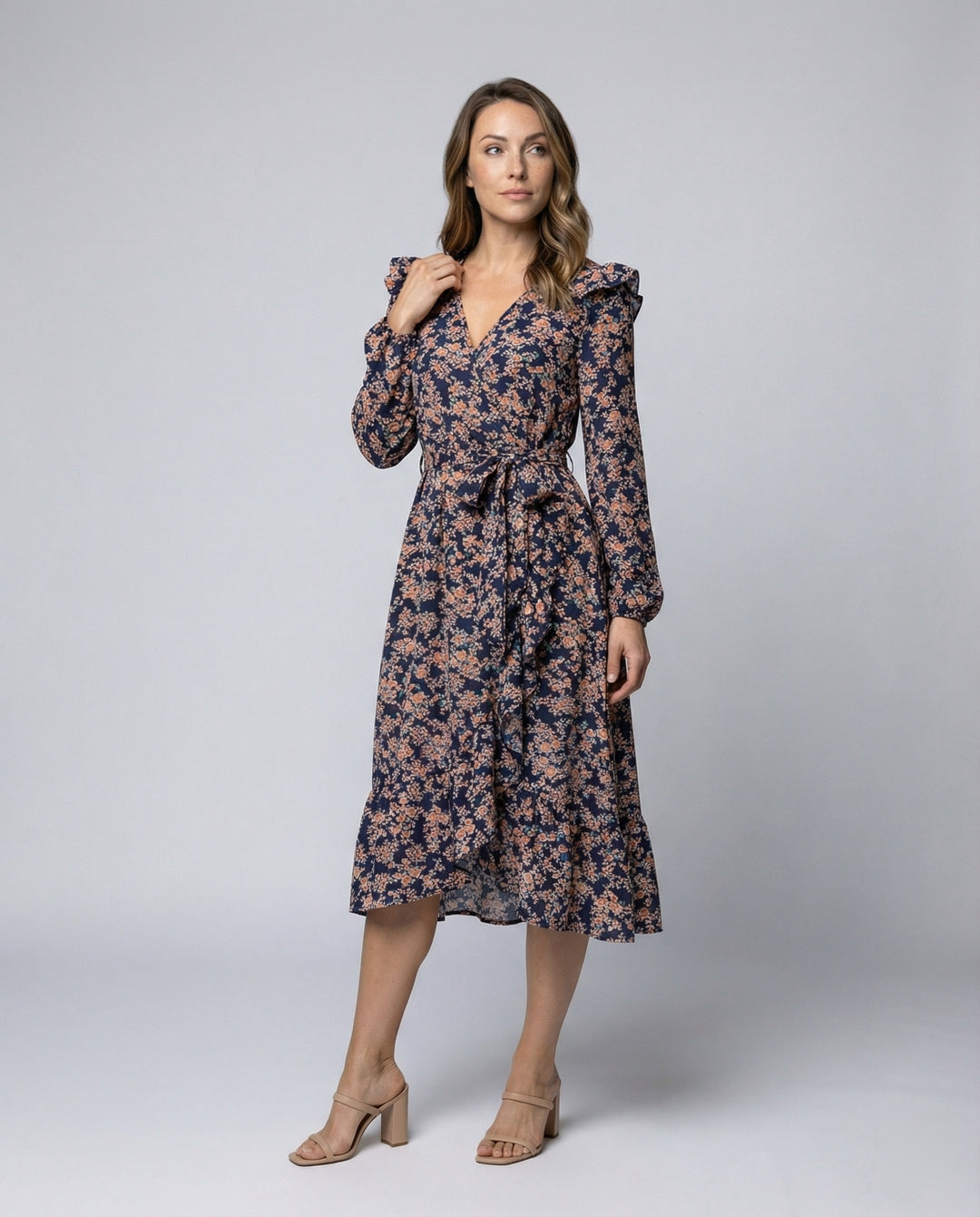 Damen Blusenkleid mit floralem Design und taillierbarem Gürtel R&B