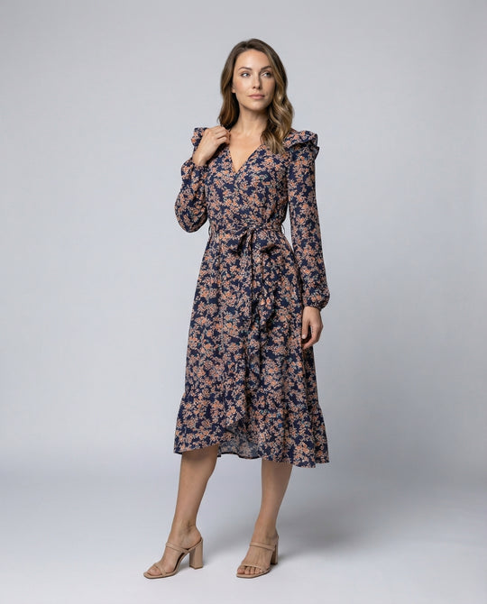 Damen Blusenkleid mit floralem Design und taillierbarem Gürtel R&B