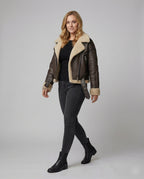 Damen Lederjacke mit Teddyfutter und Gürtel