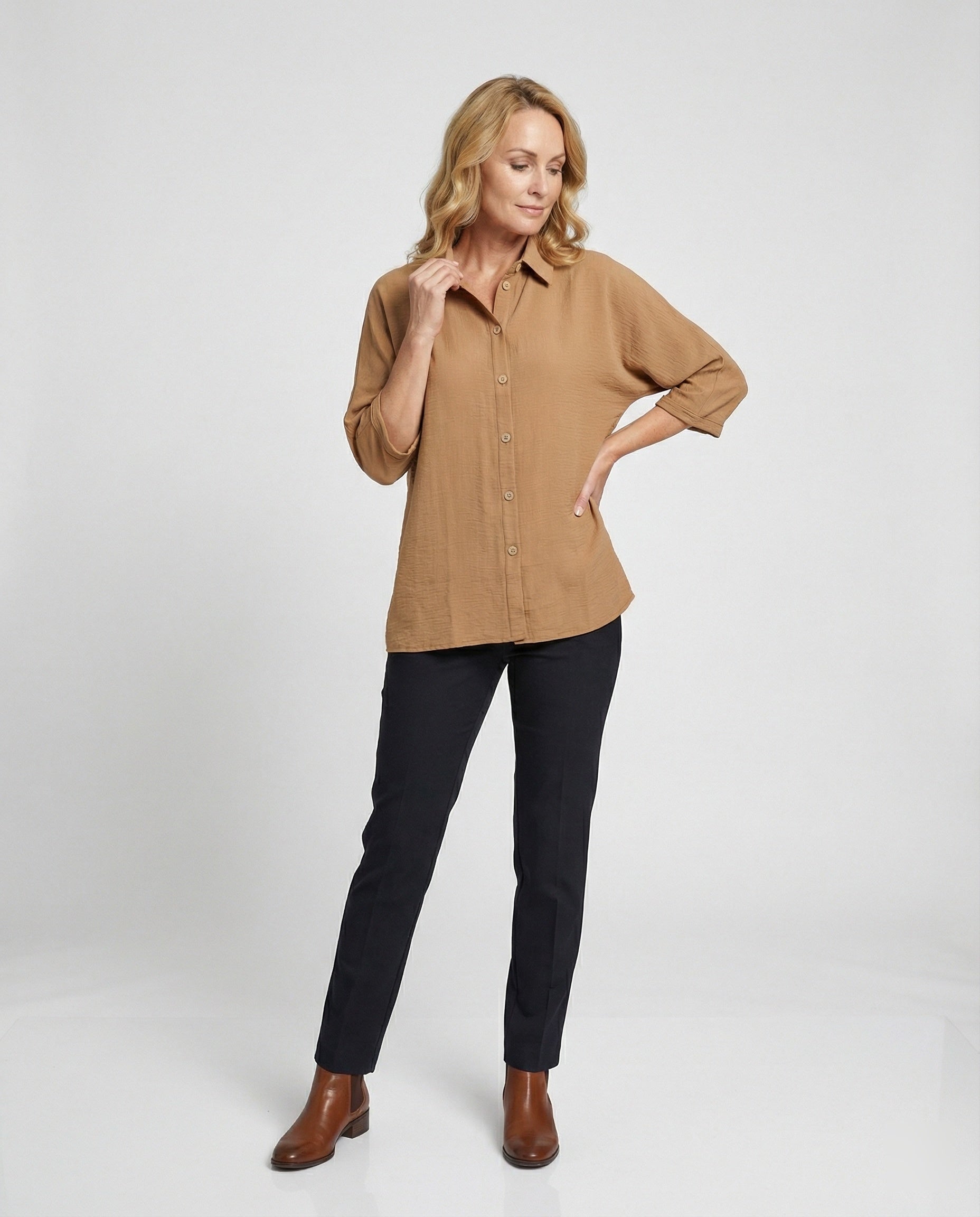 Damen Hemdbluse Oversize mit Knopfleiste