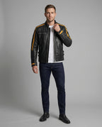 Herren Motorradlederjacke Stehkragen