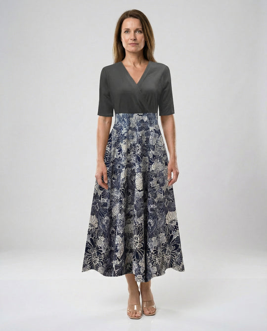 Damen Wickel Maxikleid mit V-Ausschnitt