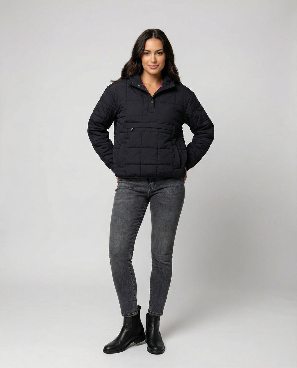 Steppjacke Damen mit hohem Kragen und Fronttasche