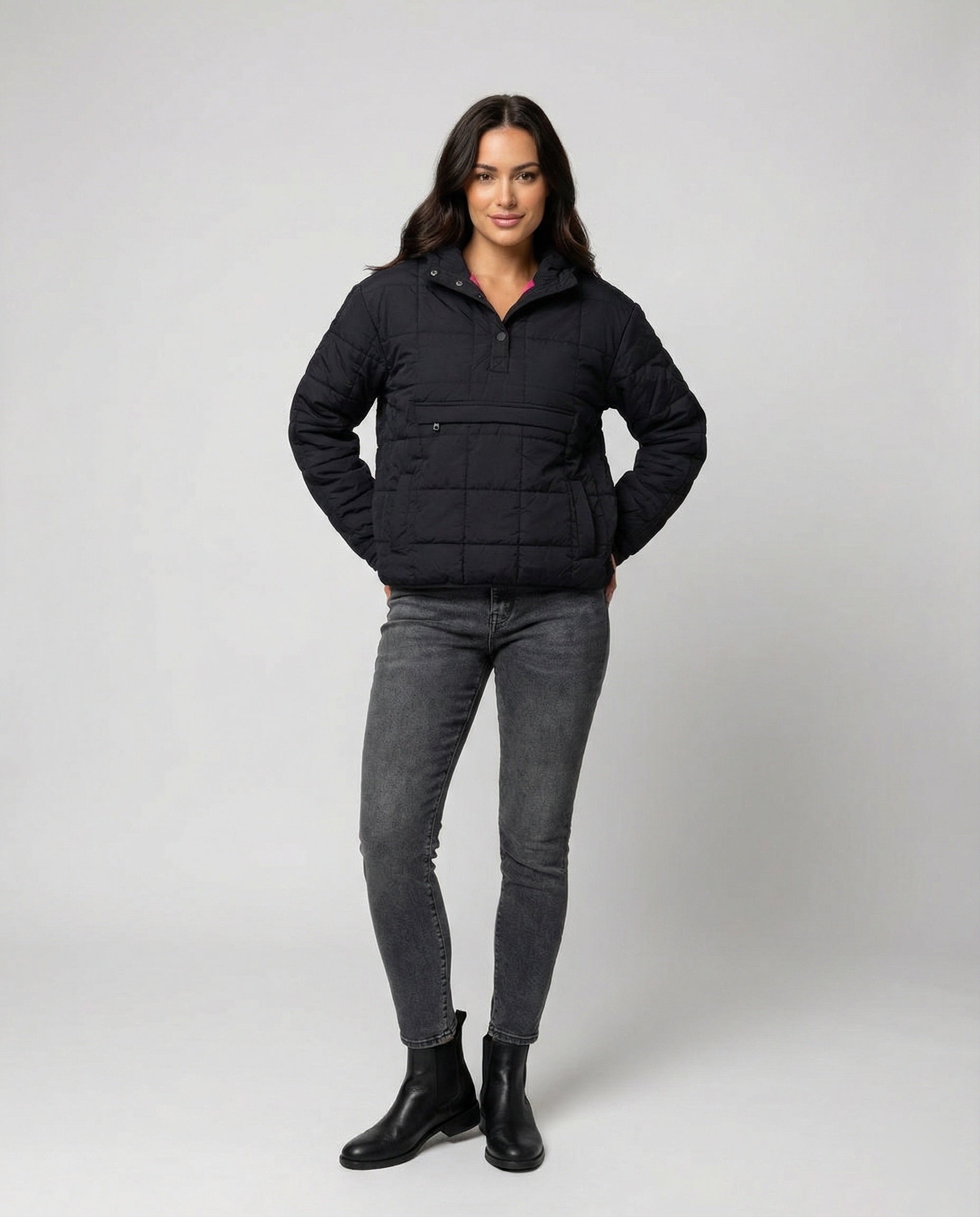 Steppjacke Damen mit hohem Kragen und Fronttasche