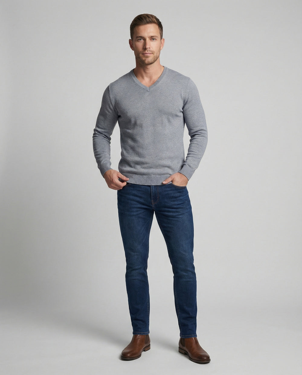 Herren V-Ausschnitt Feinstrickpullover R&B