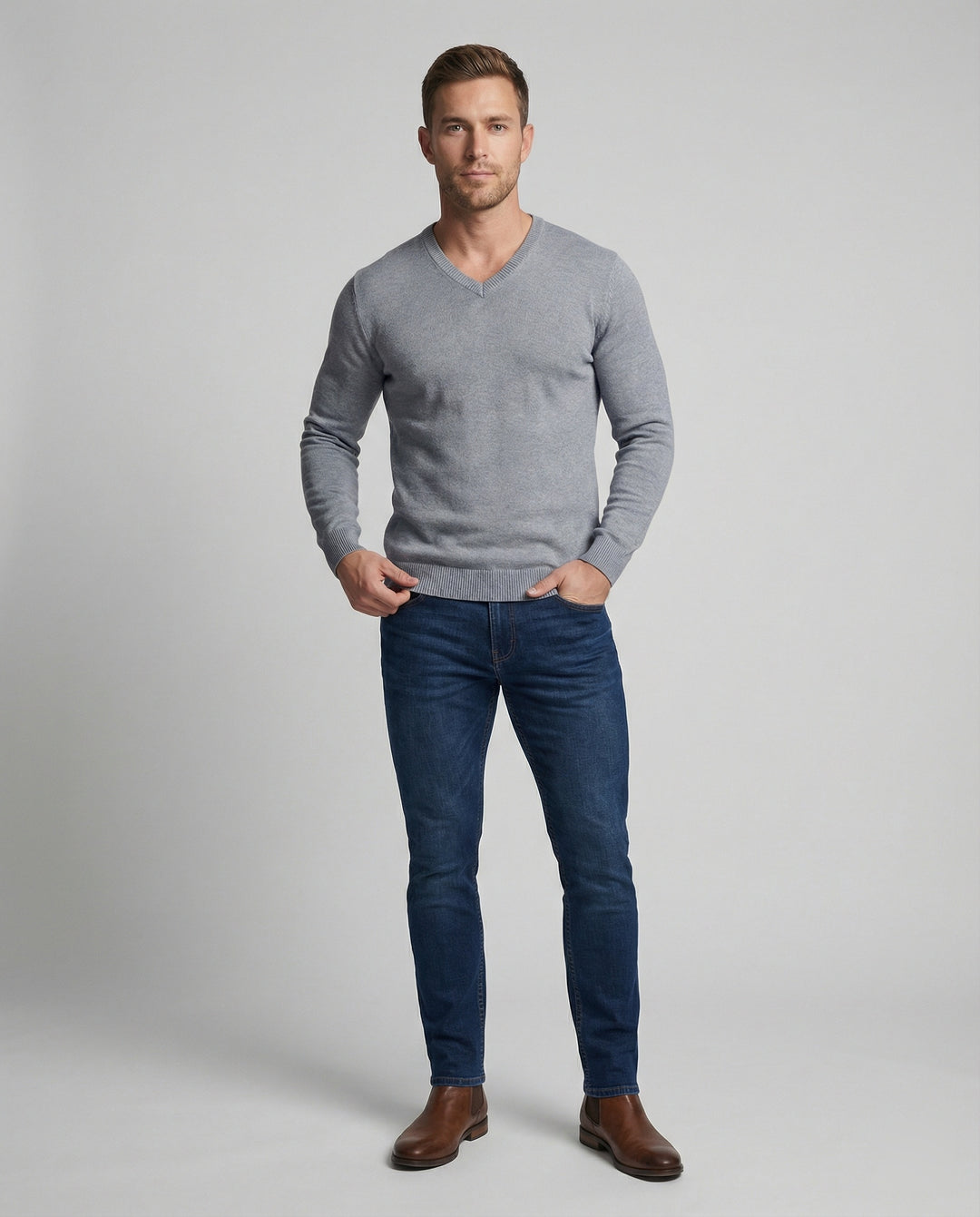 Herren V-Ausschnitt Feinstrickpullover R&B