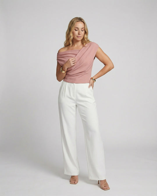 Damen Elegantes Drapiertes Oberteil mit asymmetrischem Schnitt R&B