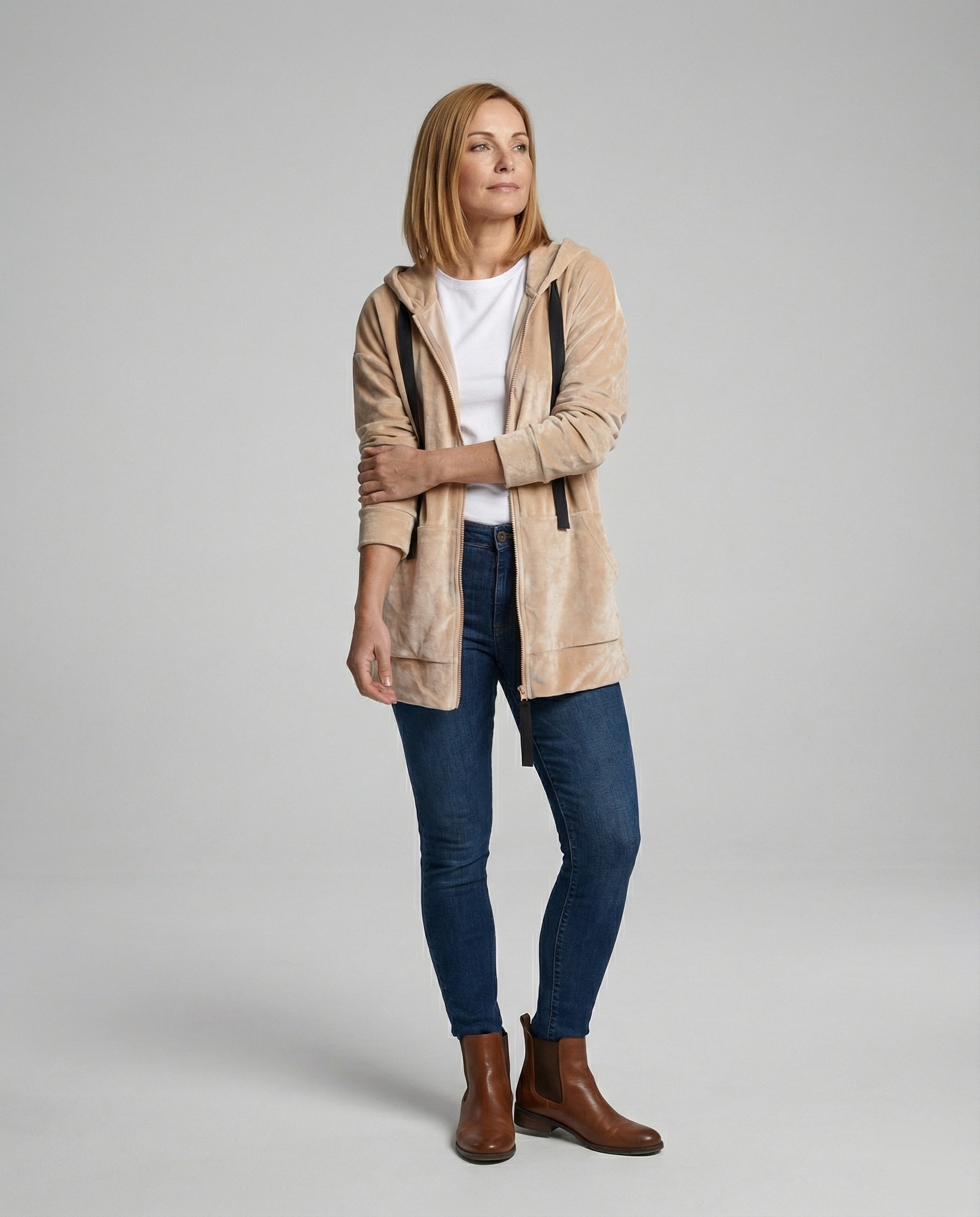 Freizeitkleidung Damen Velours Kapuzenjacke