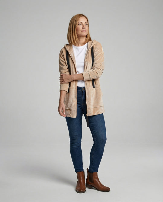 Freizeitkleidung Damen Velours Kapuzenjacke