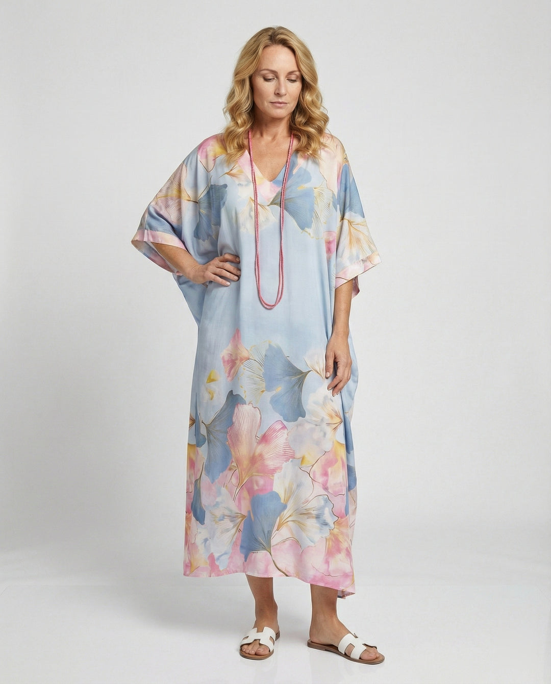 Damen Maxikleid Leinen Kaftan