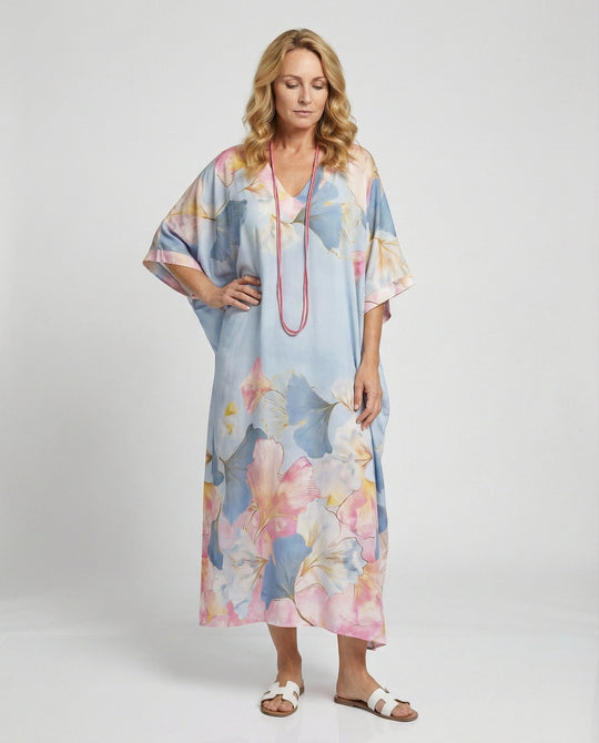 Damen Maxikleid Leinen Kaftan
