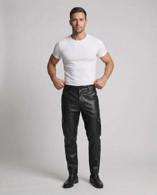 Herren Kunstleder Cargo-Hose mit Seitentaschen