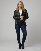 Damen Kunstleder Bikerjacke tailliert geschnitten