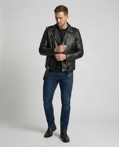 Herren Biker-Lederjacke mit Taschen
