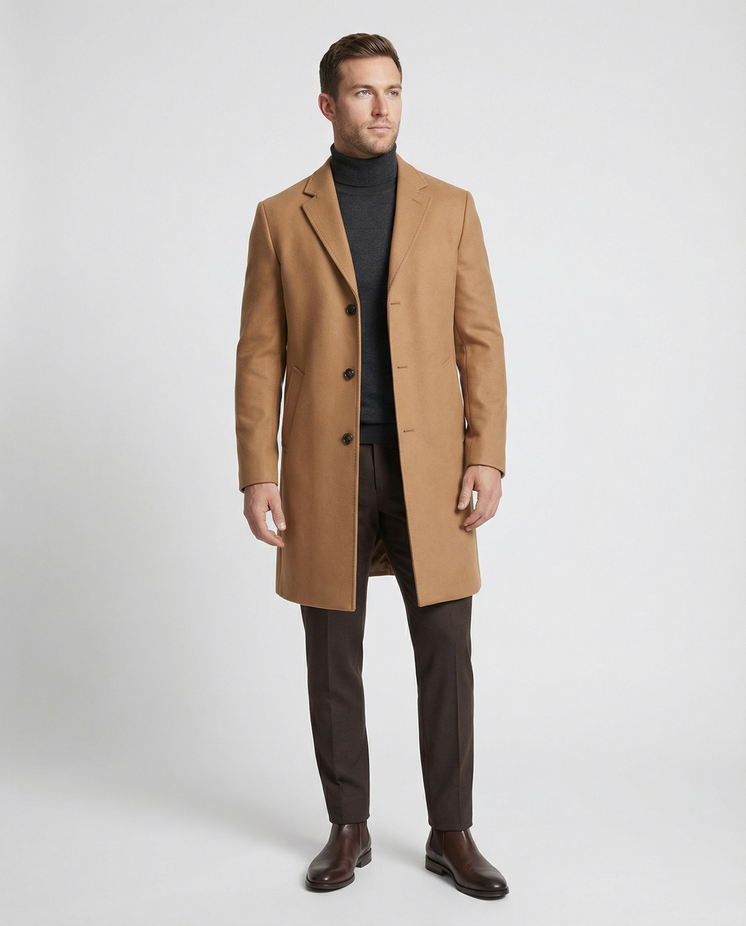 Herren eleganter Wollmantel mit klassischem Revers und praktischen Taschen R&B