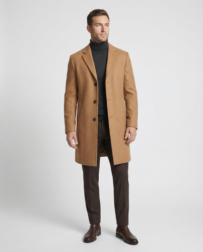Herren eleganter Wollmantel mit klassischem Revers und praktischen Taschen R&B