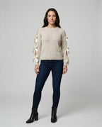 Damen Strickpullover mit offener Schulter und raffinierten Schleifendetails R&B
