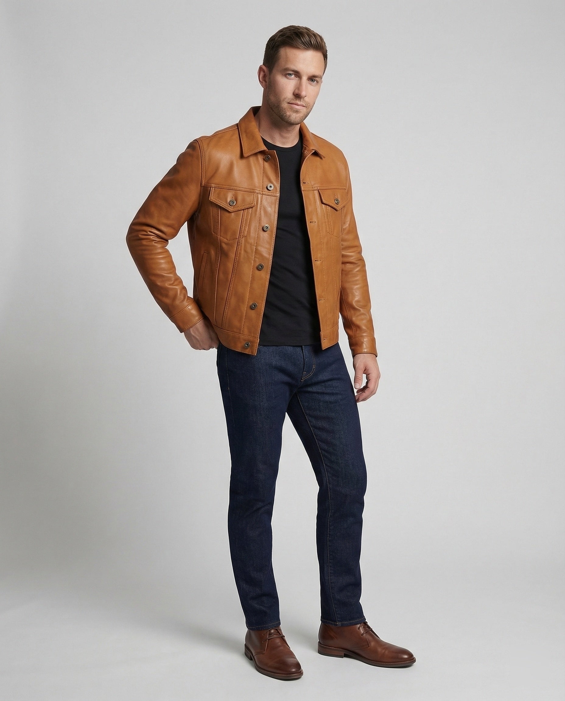 Herren Kunstleder Thermojacke