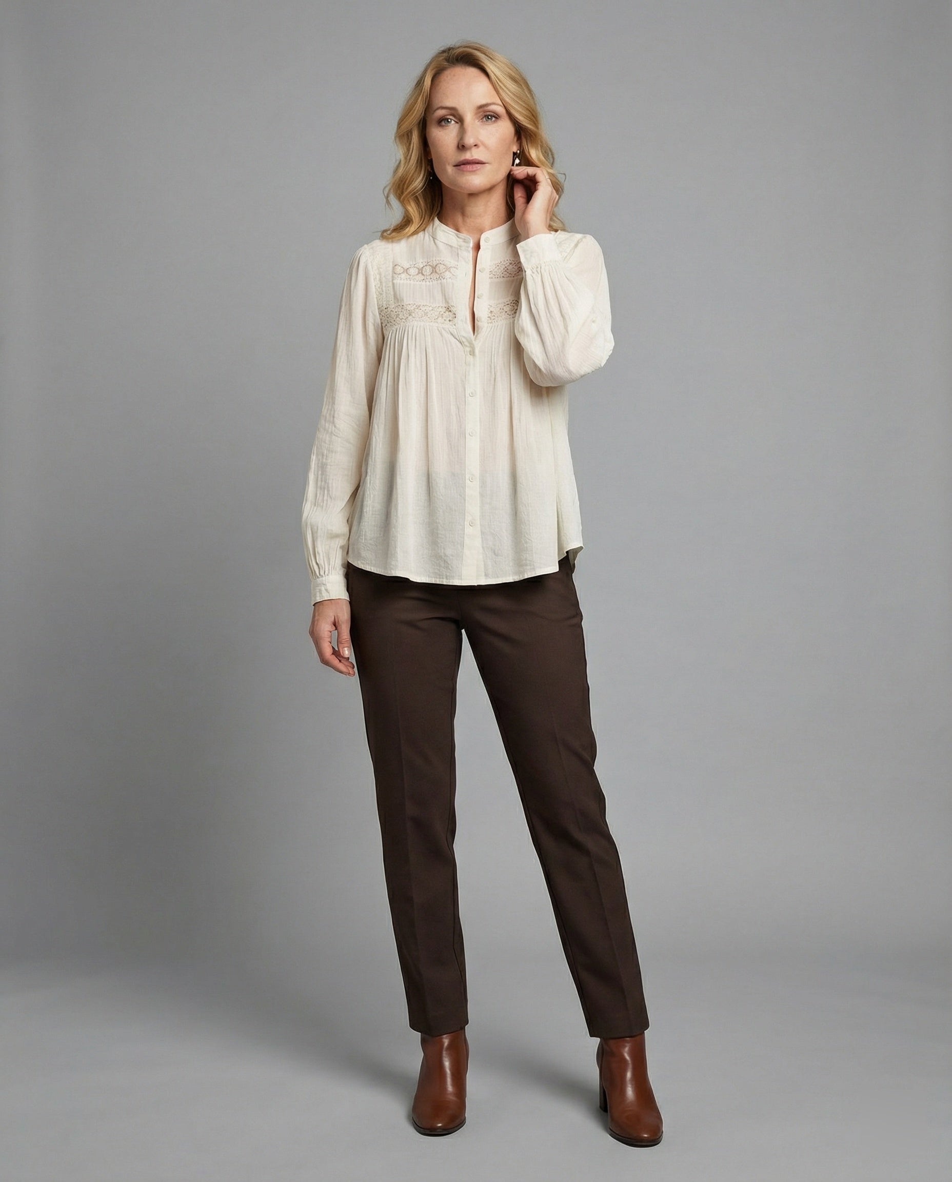 Baumwoll Bluse Damen mit Stickerei