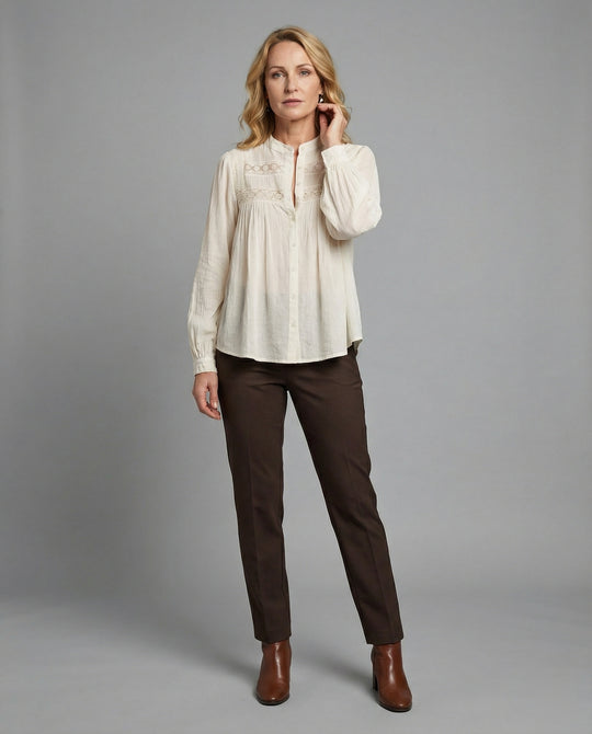 Baumwoll Bluse Damen mit Stickerei